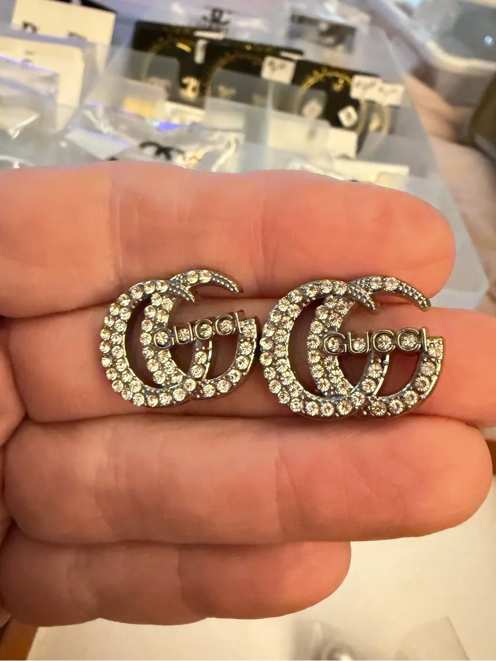 Crystal Post Earrings Brooch in Silver Tone, fashion jewelry